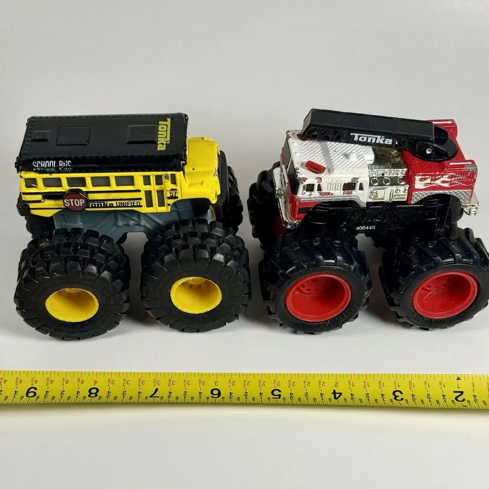 Tonka Metal Movers Garbage Truck, School Bus Fire Trucks Diecast Monster Trucks